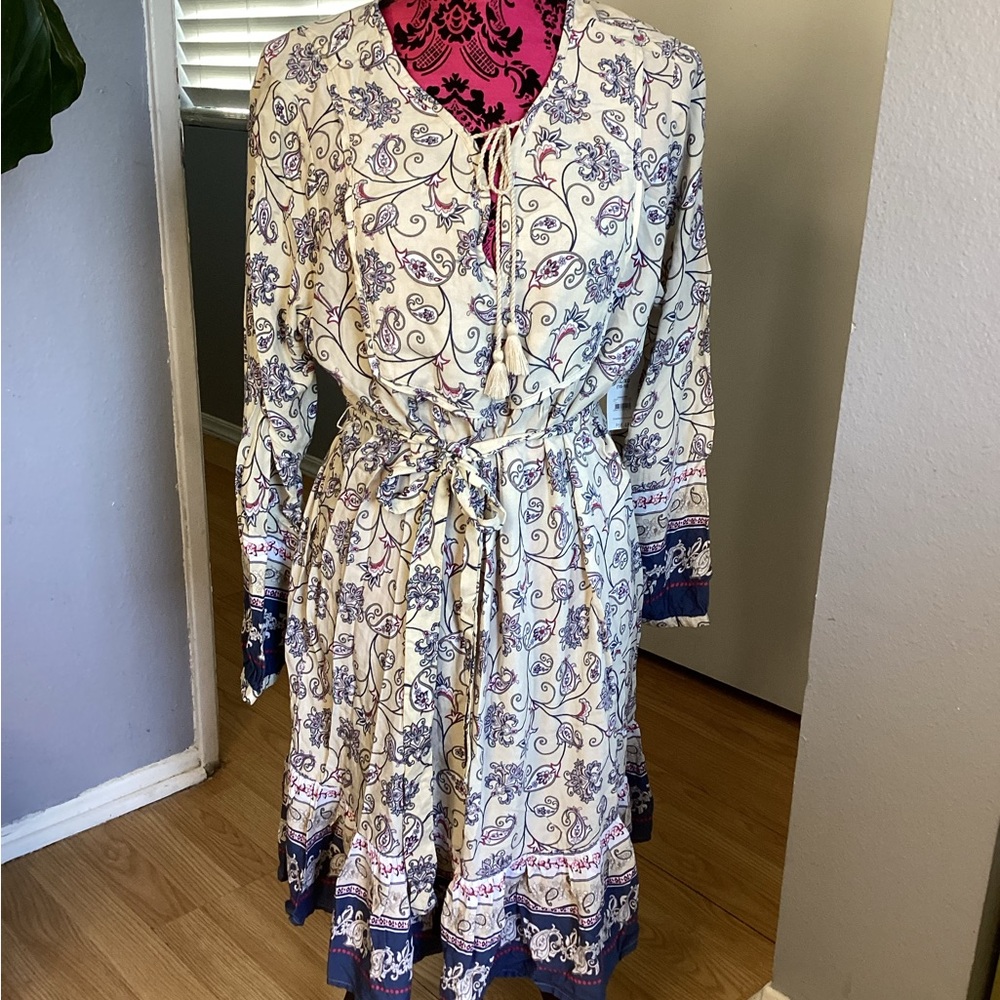 NWOT Black and Gray Long Sleeve Sundress with Tie Front XL 16-18